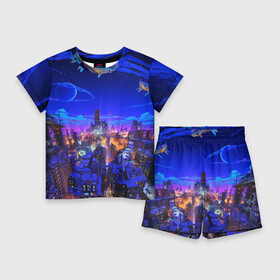 Детский костюм с шортами 3D с принтом Сказочный город в Белгороде,  |  | star | stars | texture | вечер | вечерние иллюстрации | звезда | звезды | ночной пейзаж | ночные | ночь | природа | прогулки | текстуры