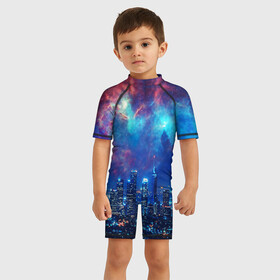 Детский купальный костюм 3D с принтом НОЧЬ В ГОРОДЕ в Белгороде, Полиэстер 85%, Спандекс 15% | застежка на молнии на спине | star | stars | texture | вечер | вечерние иллюстрации | звезда | звезды | ночной пейзаж | ночные | ночь | природа | прогулки | текстуры