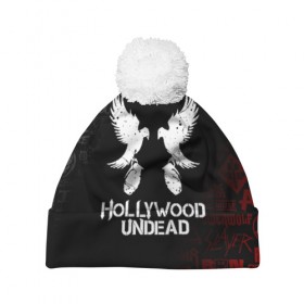 Шапка 3D c помпоном с принтом HOLLYWOOD UNDEAD в Белгороде, 100% полиэстер | универсальный размер, печать по всей поверхности изделия | deuce | hollywood undead | hu | j dog | shady jeff | голливуд | голливудская нежить | даниэль мурильо | джордан террелл | джордж артур рейган | дилан альварес | мэттью сент клер | нежить