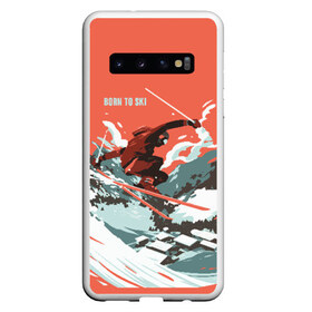 Чехол для Samsung Galaxy S10 с принтом BORN TO SKI в Белгороде, Силикон | Область печати: задняя сторона чехла, без боковых панелей | Тематика изображения на принте: горы | зима | лыжи | природа | снег | спорт