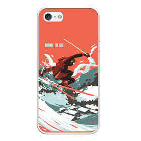 Чехол для iPhone 5/5S матовый с принтом BORN TO SKI в Белгороде, Силикон | Область печати: задняя сторона чехла, без боковых панелей | горы | зима | лыжи | природа | снег | спорт