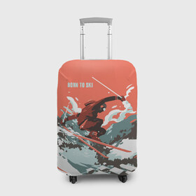 Чехол для чемодана 3D с принтом BORN TO SKI в Белгороде, 86% полиэфир, 14% спандекс | двустороннее нанесение принта, прорези для ручек и колес | Тематика изображения на принте: горы | зима | лыжи | природа | снег | спорт