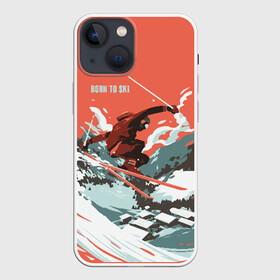 Чехол для iPhone 13 mini с принтом BORN TO SKI в Белгороде,  |  | Тематика изображения на принте: горы | зима | лыжи | природа | снег | спорт