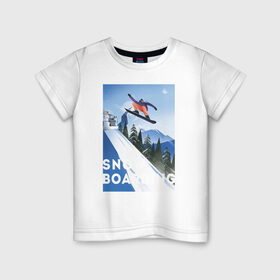 Детская футболка хлопок с принтом сноубордист в Белгороде, 100% хлопок | круглый вырез горловины, полуприлегающий силуэт, длина до линии бедер | Тематика изображения на принте: горы | зима | природа | снег | сноуборд | спорт