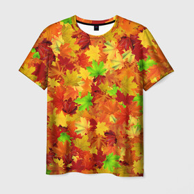 Мужская футболка 3D с принтом Кленовые листья в Белгороде, 100% полиэфир | прямой крой, круглый вырез горловины, длина до линии бедер | багрец | клён | кленовый | лист | листопад | осенний | осень | паттрен