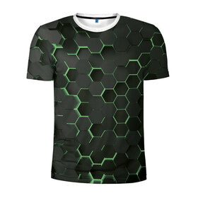 Мужская футболка 3D спортивная с принтом 3D соты GREEN в Белгороде, 100% полиэстер с улучшенными характеристиками | приталенный силуэт, круглая горловина, широкие плечи, сужается к линии бедра | 3d | 3d соты | 3д | texture | абстракция | соты | текстура | яркая