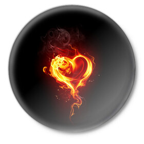 Значок с принтом Огненное сердце в Белгороде,  металл | круглая форма, металлическая застежка в виде булавки | Тематика изображения на принте: 14 февраля | heart | в подарок | горящее | день святого валентина | для влюбленных | для подарка | огненный | огонь | сердце