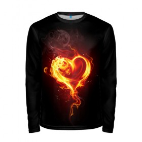 Мужской лонгслив 3D с принтом Огненное сердце в Белгороде, 100% полиэстер | длинные рукава, круглый вырез горловины, полуприлегающий силуэт | 14 февраля | heart | в подарок | горящее | день святого валентина | для влюбленных | для подарка | огненный | огонь | сердце