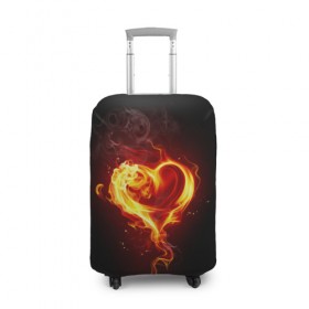 Чехол для чемодана 3D с принтом Огненное сердце в Белгороде, 86% полиэфир, 14% спандекс | двустороннее нанесение принта, прорези для ручек и колес | 14 февраля | heart | в подарок | горящее | день святого валентина | для влюбленных | для подарка | огненный | огонь | сердце