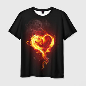 Мужская футболка 3D с принтом Огненное сердце в Белгороде, 100% полиэфир | прямой крой, круглый вырез горловины, длина до линии бедер | Тематика изображения на принте: 14 февраля | heart | в подарок | горящее | день святого валентина | для влюбленных | для подарка | огненный | огонь | сердце