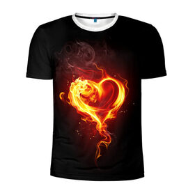 Мужская футболка 3D спортивная с принтом Огненное сердце в Белгороде, 100% полиэстер с улучшенными характеристиками | приталенный силуэт, круглая горловина, широкие плечи, сужается к линии бедра | Тематика изображения на принте: 14 февраля | heart | в подарок | горящее | день святого валентина | для влюбленных | для подарка | огненный | огонь | сердце
