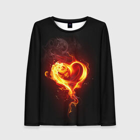 Женский лонгслив 3D с принтом Огненное сердце в Белгороде, 100% полиэстер | длинные рукава, круглый вырез горловины, полуприлегающий силуэт | Тематика изображения на принте: 14 февраля | heart | в подарок | горящее | день святого валентина | для влюбленных | для подарка | огненный | огонь | сердце