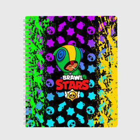 Тетрадь с принтом BRAWL STARS LEON в Белгороде, 100% бумага | 48 листов, плотность листов — 60 г/м2, плотность картонной обложки — 250 г/м2. Листы скреплены сбоку удобной пружинной спиралью. Уголки страниц и обложки скругленные. Цвет линий — светло-серый
 | brawl stars | bull | colt | crow | leon | stars | берли | бо | брок | ворон | джесси | динамайк | дэррил | кольт | леон | мортис | нита | пайпер | пенни | поко | пэм | рикошет | спайк | фрэнк | шелли | эль примо