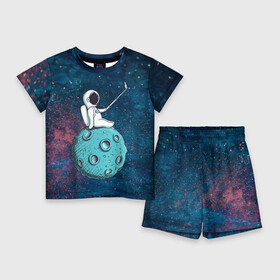 Детский костюм с шортами 3D с принтом Сэлфи Космонавта в Белгороде,  |  | galaxy | moon | вселенная | галактика | звезды | космонавт | космос | луна | месяц | сэлфи | сэлфипалка