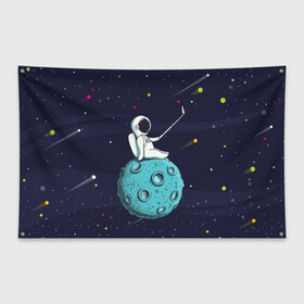 Флаг-баннер с принтом Сэлфи Космонавта в Белгороде, 100% полиэстер | размер 67 х 109 см, плотность ткани — 95 г/м2; по краям флага есть четыре люверса для крепления | galaxy | moon | вселенная | галактика | звезды | космонавт | космос | луна | месяц | сэлфи | сэлфипалка