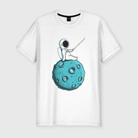 Мужская футболка хлопок Slim с принтом Сэлфи Космонавта в Белгороде, 92% хлопок, 8% лайкра | приталенный силуэт, круглый вырез ворота, длина до линии бедра, короткий рукав | galaxy | moon | вселенная | галактика | звезды | космонавт | космос | луна | месяц | сэлфи | сэлфипалка