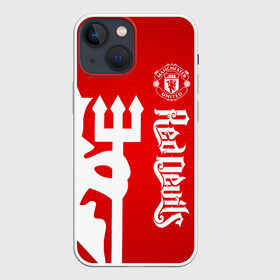 Чехол для iPhone 13 mini с принтом Манчестер Юнайтед в Белгороде,  |  | manchester | manchester united | mufc | red devils | красные дьяволы | манчестер | манчестер юнайтед | фанатская | футбольная | футбольный клуб | юнайтед