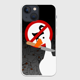 Чехол для iPhone 13 mini с принтом Untitled Goose Game в Белгороде,  |  | Тематика изображения на принте: goose | goose game | honk | untitled goose game | гусь | гусь игра | злой гусь | игра про гуся | кря | отвратительный гусь