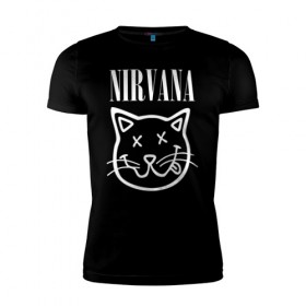 Мужская футболка премиум с принтом NIRVANA в Белгороде, 92% хлопок, 8% лайкра | приталенный силуэт, круглый вырез ворота, длина до линии бедра, короткий рукав | cat | kitty | nirvana | smile | кот | курт кобейн | нирвана | смайл