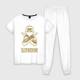 Женская пижама хлопок с принтом Sloth в Белгороде, 100% хлопок | брюки и футболка прямого кроя, без карманов, на брюках мягкая резинка на поясе и по низу штанин | animals | sloth | животные | ленивец