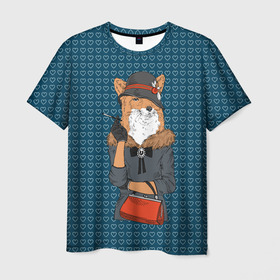 Мужская футболка 3D с принтом Модница лиса в Белгороде, 100% полиэфир | прямой крой, круглый вырез горловины, длина до линии бедер | fox | foxy | животное | зима | лис | лиса | лисенок | лисы | милая | пальто | пушистая | пушистик | рыжая