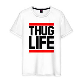 Мужская футболка хлопок с принтом THUG LIFE в Белгороде, 100% хлопок | прямой крой, круглый вырез горловины, длина до линии бедер, слегка спущенное плечо. | 2pac | thug life | tupac | tupac shakur | жизнь головореза | тупак | тупак шакур