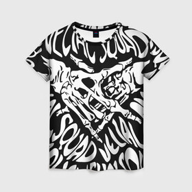 Женская футболка 3D с принтом VELIAL SQUAD в Белгороде, 100% полиэфир ( синтетическое хлопкоподобное полотно) | прямой крой, круглый вырез горловины, длина до линии бедер | velial squad | музыка | отряд велиала | рэп | хорроркор | чёрный и белый