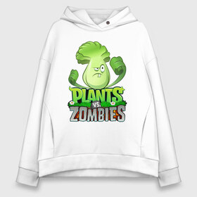 Женское худи Oversize хлопок с принтом Plants vs Zombies в Белгороде, френч-терри — 70% хлопок, 30% полиэстер. Мягкий теплый начес внутри —100% хлопок | боковые карманы, эластичные манжеты и нижняя кромка, капюшон на магнитной кнопке | battle | game | plants vs zombies | plants vs zombies battle for neighborville | zombie | битва | битва за нейборвиль | зомби | игра | линии | надпись | растения | растения против зомби