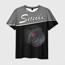 Мужская футболка 3D с принтом Smile в Белгороде, 100% полиэфир | прямой крой, круглый вырез горловины, длина до линии бедер | camera | smile | sony | зеркалка | камера | съёмка | улыбочку | фотик | фотоаппарат | фотограф | фотография | фотосъёмка