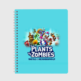 Тетрадь с принтом Plants vs Zombies в Белгороде, 100% бумага | 48 листов, плотность листов — 60 г/м2, плотность картонной обложки — 250 г/м2. Листы скреплены сбоку удобной пружинной спиралью. Уголки страниц и обложки скругленные. Цвет линий — светло-серый
 | battle | game | plants vs zombies | plants vs zombies battle for neighborville | zombie | битва | битва за нейборвиль | зомби | игра | надпись | растения | растения против зомби