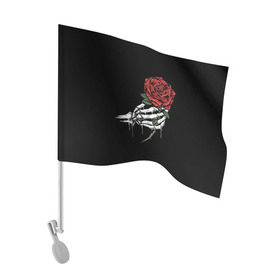 Флаг для автомобиля с принтом Рука скелета с розой в Белгороде, 100% полиэстер | Размер: 30*21 см | core | hand | hardcore | skeleton | tatoo | роза | романтика | рука | скелет | тату | цветок | черный фон