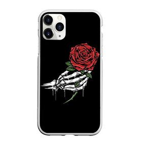 Чехол для iPhone 11 Pro Max матовый с принтом Рука скелета с розой в Белгороде, Силикон |  | core | hand | hardcore | skeleton | tatoo | роза | романтика | рука | скелет | тату | цветок | черный фон