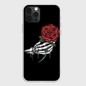 Чехол для iPhone 12 Pro Max с принтом Рука скелета с розой в Белгороде, Силикон |  | core | hand | hardcore | skeleton | tatoo | роза | романтика | рука | скелет | тату | цветок | черный фон