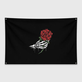 Флаг-баннер с принтом Рука скелета с розой в Белгороде, 100% полиэстер | размер 67 х 109 см, плотность ткани — 95 г/м2; по краям флага есть четыре люверса для крепления | core | hand | hardcore | skeleton | tatoo | роза | романтика | рука | скелет | тату | цветок | черный фон