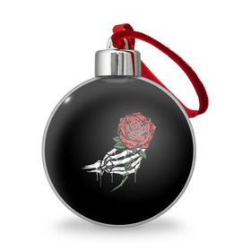 Ёлочный шар с принтом Рука скелета с розой в Белгороде, Пластик | Диаметр: 77 мм | core | hand | hardcore | skeleton | tatoo | роза | романтика | рука | скелет | тату | цветок | черный фон