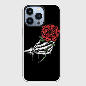 Чехол для iPhone 13 Pro с принтом Рука скелета с розой в Белгороде,  |  | core | hand | hardcore | skeleton | tatoo | роза | романтика | рука | скелет | тату | цветок | черный фон