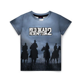 Детская футболка 3D с принтом RED DEAD REDEMPTION в Белгороде, 100% гипоаллергенный полиэфир | прямой крой, круглый вырез горловины, длина до линии бедер, чуть спущенное плечо, ткань немного тянется | Тематика изображения на принте: arthur morgan | cowboy | online | red dead online | red dead redemption 2 | rockstar games | wild west | артур морган | бандит | вестерн | винтовка | дикий запад | ковбой | рокстар