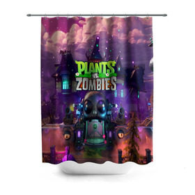 Штора 3D для ванной с принтом PLANTS VS ZOMBIES в Белгороде, 100% полиэстер | плотность материала — 100 г/м2. Стандартный размер — 146 см х 180 см. По верхнему краю — пластиковые люверсы для креплений. В комплекте 10 пластиковых колец | garden warfare | pl | plants | plants vs. zombies | plants vs. zombies: garden warfare | popcap | zombies | кактус | картошка | подсолнух | растения против зомби | сад