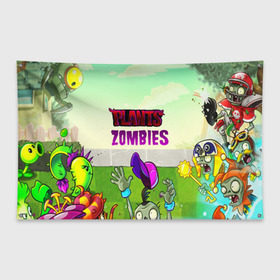 Флаг-баннер с принтом PLANTS VS ZOMBIES в Белгороде, 100% полиэстер | размер 67 х 109 см, плотность ткани — 95 г/м2; по краям флага есть четыре люверса для крепления | garden warfare | pl | plants | plants vs. zombies | plants vs. zombies: garden warfare | popcap | zombies | кактус | картошка | подсолнух | растения против зомби | сад