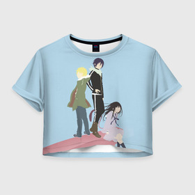 Женская футболка Crop-top 3D с принтом Yato, Yukine & Hiyori в Белгороде, 100% полиэстер | круглая горловина, длина футболки до линии талии, рукава с отворотами | ghost | god of calamity | hiyori | iki | noragami | shinki | yato | yatogami | yukine | бездомный бог | бог бедствия | ики | призрак | секки | хиёри | шинки | юки | юкине | юкинэ | ято