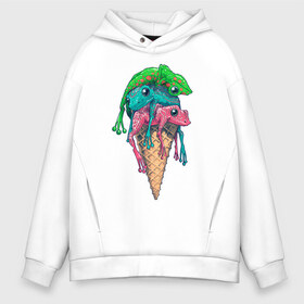 Мужское худи Oversize хлопок с принтом IceCream в Белгороде, френч-терри — 70% хлопок, 30% полиэстер. Мягкий теплый начес внутри —100% хлопок | боковые карманы, эластичные манжеты и нижняя кромка, капюшон на магнитной кнопке | cold | frog | frogs | horn | ice cream | summer | toad | winter | жаба | жабы | зима | картинка | картинки | лето | лягушка | лягушки | мороженное | мороженое | рожок | холодно