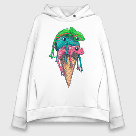 Женское худи Oversize хлопок с принтом IceCream в Белгороде, френч-терри — 70% хлопок, 30% полиэстер. Мягкий теплый начес внутри —100% хлопок | боковые карманы, эластичные манжеты и нижняя кромка, капюшон на магнитной кнопке | cold | frog | frogs | horn | ice cream | summer | toad | winter | жаба | жабы | зима | картинка | картинки | лето | лягушка | лягушки | мороженное | мороженое | рожок | холодно