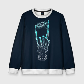 Детский свитшот 3D с принтом Rock в Белгороде, 100% полиэстер | свободная посадка, прямой крой, мягкая тканевая резинка на рукавах и понизу свитшота | bone | bones | dead | death | electro | music | rock | skeleton | е | еее | кости | кость | молния | музыка | рок | роцк | рука | скелет | электричество | электро