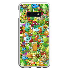 Чехол для Samsung S10E с принтом PLANTS VS ZOMBIES в Белгороде, Силикон | Область печати: задняя сторона чехла, без боковых панелей | game | gamer | pattern | plants vs zombies | sticker | зомби | игры | паттерн | растения | растения против зомби | стикеры