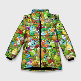 Зимняя куртка для девочек 3D с принтом PLANTS VS ZOMBIES в Белгороде, ткань верха — 100% полиэстер; подклад — 100% полиэстер, утеплитель — 100% полиэстер. | длина ниже бедра, удлиненная спинка, воротник стойка и отстегивающийся капюшон. Есть боковые карманы с листочкой на кнопках, утяжки по низу изделия и внутренний карман на молнии. 

Предусмотрены светоотражающий принт на спинке, радужный светоотражающий элемент на пуллере молнии и на резинке для утяжки. | game | gamer | pattern | plants vs zombies | sticker | зомби | игры | паттерн | растения | растения против зомби | стикеры