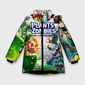 Зимняя куртка для девочек 3D с принтом Plants vs Zombies в Белгороде, ткань верха — 100% полиэстер; подклад — 100% полиэстер, утеплитель — 100% полиэстер. | длина ниже бедра, удлиненная спинка, воротник стойка и отстегивающийся капюшон. Есть боковые карманы с листочкой на кнопках, утяжки по низу изделия и внутренний карман на молнии. 

Предусмотрены светоотражающий принт на спинке, радужный светоотражающий элемент на пуллере молнии и на резинке для утяжки. | plants vs zombies | pvz | зомби | игра | растения | растения против зомби