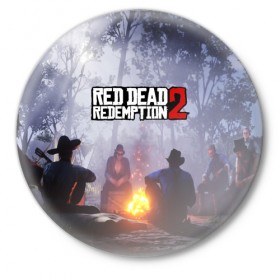 Значок с принтом RDR PC в Белгороде,  металл | круглая форма, металлическая застежка в виде булавки | Тематика изображения на принте: arthur morgan | cowboy | online | red dead online | red dead redemption 2 | rockstar games | wild west | артур морган | бандит | вестерн | винтовка | дикий запад | ковбой | рокстар