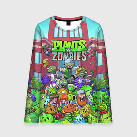 Мужской лонгслив 3D с принтом PLANTS VS ZOMBIES в Белгороде, 100% полиэстер | длинные рукава, круглый вырез горловины, полуприлегающий силуэт | battle | plants | plants vs zombies | pvsz | vs | zombies | растения против зомби