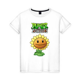 Женская футболка хлопок с принтом PLANTS VS ZOMBIES в Белгороде, 100% хлопок | прямой крой, круглый вырез горловины, длина до линии бедер, слегка спущенное плечо | battle | plants | plants vs zombies | pvsz | vs | zombies | растения против зомби