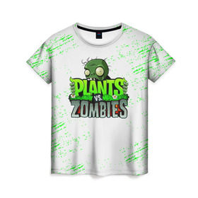Женская футболка 3D с принтом Plants vs. Zombies в Белгороде, 100% полиэфир ( синтетическое хлопкоподобное полотно) | прямой крой, круглый вырез горловины, длина до линии бедер | plants vs. zombies | зомби | игра | компьютерная игра | против | растения | растения против зомби